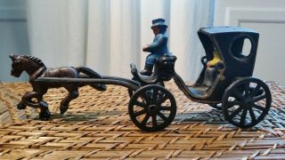 Vintage Cast Iron Toy,  Horse Drawn Buggy With Driver & Passenger