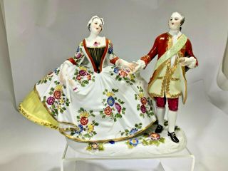 Antique Early Aelteste Volkstedt " Duke & Duchess " Dresden Porcelain Figurine