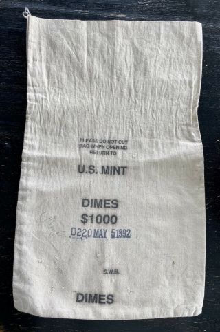 Vintage U.  S.  Dimes $1000 Canvas Coin Money Bag