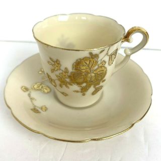 Ucagco Cup Vintage Occupied Japan Handpainted Ivory Gold Teacup Saucer Demitasse