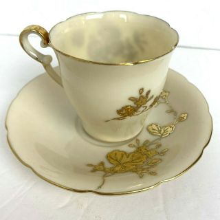 Ucagco Cup Vintage Occupied Japan Handpainted Ivory Gold Teacup Saucer Demitasse 2