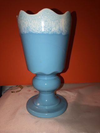 Vtg Hull Pottery Vase Fantasy Blue Usa Scalloped 72 1957 Drip Glaze Turquoise