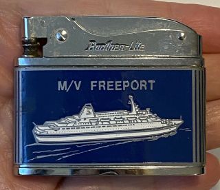 Vintage 1970’s Brother - Lite Japan Chrome & Blue Lighter M/V Freeport Cruise Ship 2