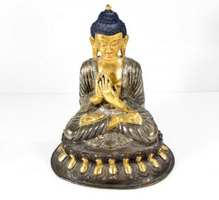 Antique Dynasty Chinese /Tibetan Carved Gilt Bronze Teaching Buddha 2
