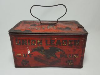 Vintage Union Leader Cut Plug Advertising Tin With Handle,  Tobacco,  Lunchbox