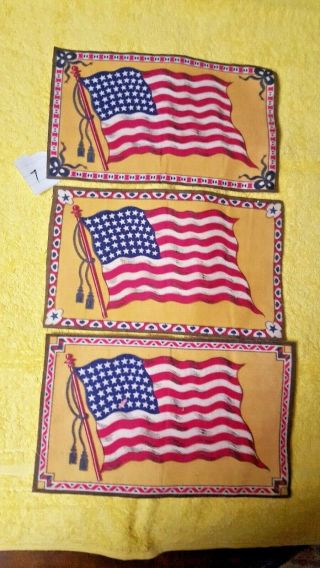 3 Vintage Cigar Box Tobacco Flannel/felt 48 Star Flag Dark Yellow Background