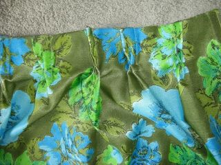 Retro Vintage 60s Pinch Pleat Curtains Blue Green Floral 25 X 62 Inches Hippie