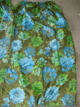 Retro Vintage 60s Pinch Pleat Curtains Blue Green Floral 25 x 62 inches Hippie 3