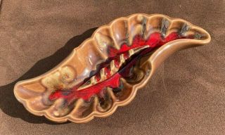 Red Wing Mid Century Ashtray Leaf Shape 828 Brown And Red Glaze Spectacular