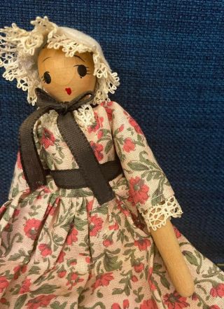 Old Vintage Primitive Folk Art 8 " Wood Jointed Doll Handmade With Clothing