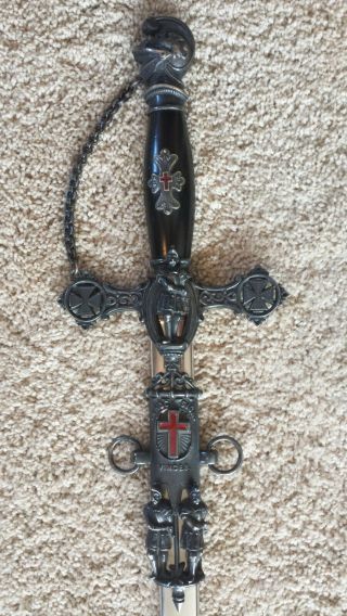 Antique Named Frank Henderson Masonic Templar Sword W/scabbard,  Leather Case