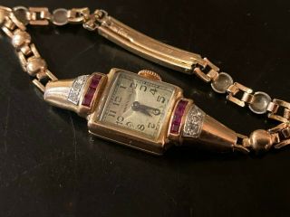 Vintage Ladies Hamilton Watch 14k Gold Rubies/diamonds