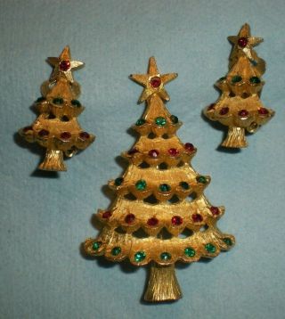Vintage Mylu Christmas Tree Brooch & Earrings Set