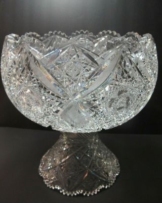 2 Piece Abp Cut Glass Punch Bowl Antique 13 Lbs