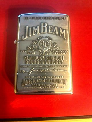 Zippo Lighter - Jim Beam Bourbon Whiskey K 04 - Pewter Panel - Chrome 2004