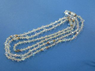 Vintage Aurora Borealis Faceted Crystal Glass Beads Opera Length Necklace