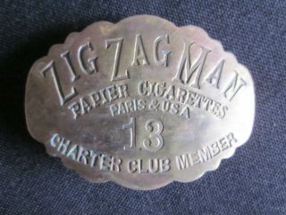 1920 Zig Zag Man Paper Cigarettes Charter Club Member Pinback Brass Badge 13