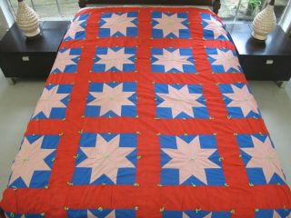 Vintage Hand Pieced Star Tied Quilt With No Batting Can Be As Top 94 " X 78 "