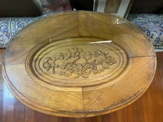 Vintage Oval Carved Coffee Table w/ Removable Glass Tray Top 2