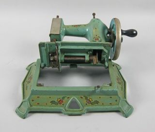 Antique Muller Child ' s Miniature Cast Iron Sewing Machine Model 19 Blue/Green 2