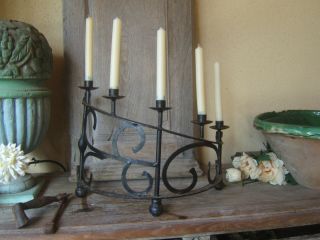 Rare Pair Antique French Wrought Iron Hand Forged Gothic Medieval Candelabra