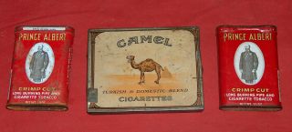 (3) Vtg 1 Camel 2 Prince Albert Tin Cigarettes Tobacco Case Containers