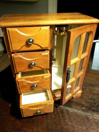 Vintage Wooden Jewelry Chest Box 10.  5 " Tall X 8.  5 " Wide 4 Drawer
