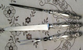 Chrysanthemum 3 Piece Sterling Silver Large Carving Set by Tiffany & Co.  1880 2