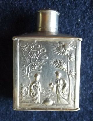 Antique Dutch Silver Toy/miniature Chinoiserie Tea Caddy Amsterdam C.  1730