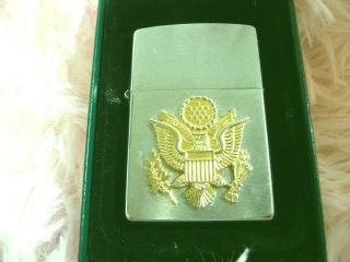 ⭐2003 Zippo Lighter Brushed Chrome Us Army Officer Cap Eagle✔️