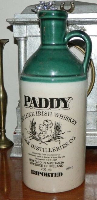 Vintage 1970s Paddy Deluxe Irish Whiskey Ceramic Empty Jug