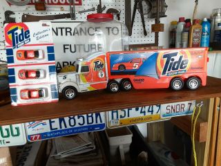 Buddy L Tide Race Car Hauler Semi Truck Vintage Collectable Toy Truck Trailer.