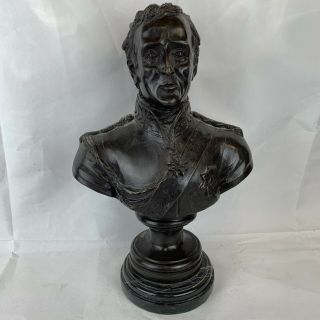 Vintage Bronze Bust Of The Duke Of Wellington On Marble Base 37cm High