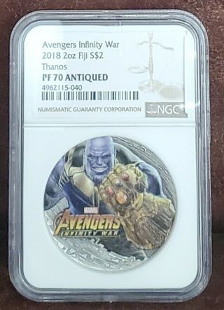 2018 Ngc Pf 70 Antiqued Fiji 2oz Silver $2 " Thanos " Avengers Infinity War
