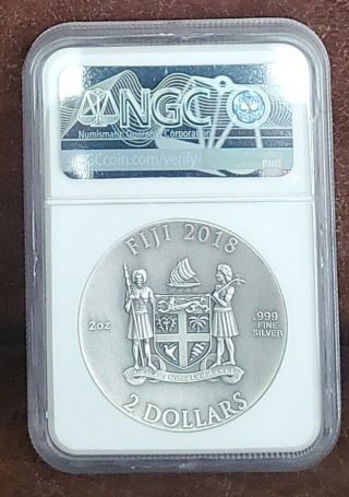 2018 NGC PF 70 Antiqued FIJI 2oz Silver $2 