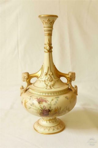 Antique Fine & Large Royal Worcester Porcelain 2 Handled Vase 1895 Shape No 1600