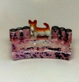 Vintage Pink & Purple Dog Ashtray & Cigarette Holder Made In Japan
