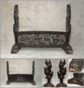 Swr202 Japanese Antique Wooden Mother Of Pearl Black Lacquer Sword Rack Stand