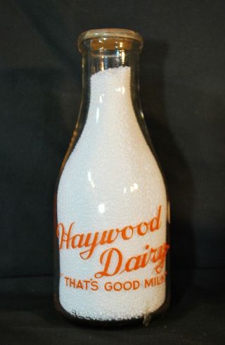 Vintage Haywood Dairy Farm Milk Glass Bottle Rhode Island England Graphics