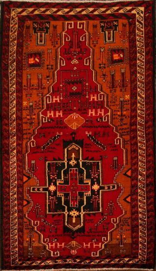Vintage Tribal Geometric Balouch Oriental Area Rug Hand - Knotted Nomad Carpet 4x6
