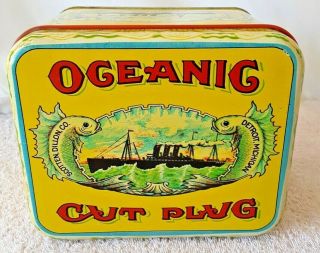 Vintage Collectible Tin Oceanic Cut Plug Tobacco Detroit Michigan Usa