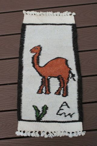 Vtg Wool Camel Fringe Rug Wall Hanging Textile Tapestry