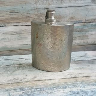 Vintage West Germany Hand Hammered Chrome Tin Lined Saddle Hip Flask Pocket 8oz