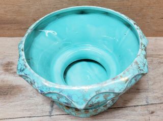 Vintage Pioneer Pottery Co.  Turquoise with 22kt.  Gold Flowers Planter Bowl Vase 3