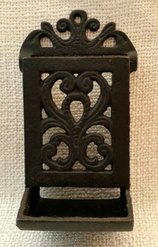 Vintage Wall Mounted Black Cast Iron Match Holder,  Q - Tips,  Toothpicks