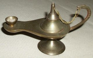 Vtg Decorative Solid Brass Miniature Aladdin Oil Lamp Lable Made In India