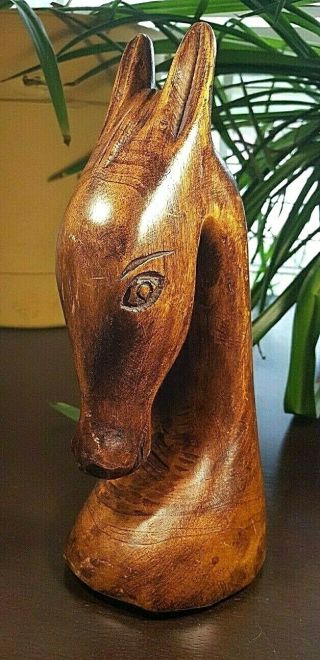 Vintage Wooden Horse Head Bust Sculpture Carving Folk Art Statue Curves