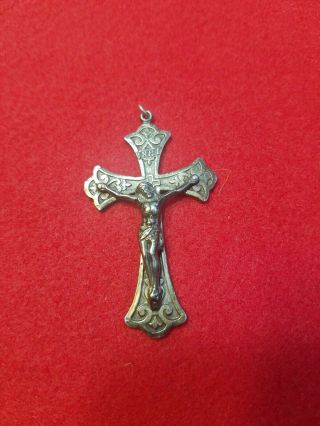 Large Vintage Sterling Inri Crucifix Cross Pendant,  Around 2 1/8 "