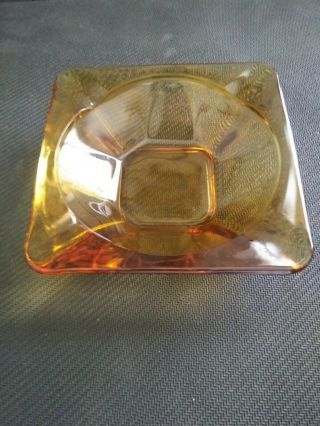 Vintage Large Amber Glass Ashtray 5.  75 Cigar Cigarette 4 Slot Square Mid Century