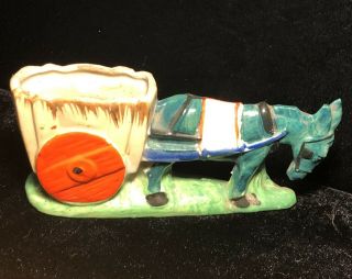 Vintage Ceramic Donkey Cart Succulent Planter Hand Painted Japan